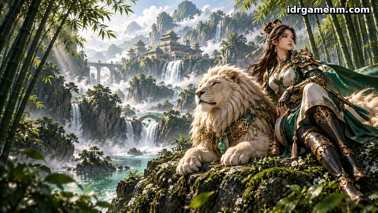 idrgame — Penjaga Singa Gading bersama seekor singa putih